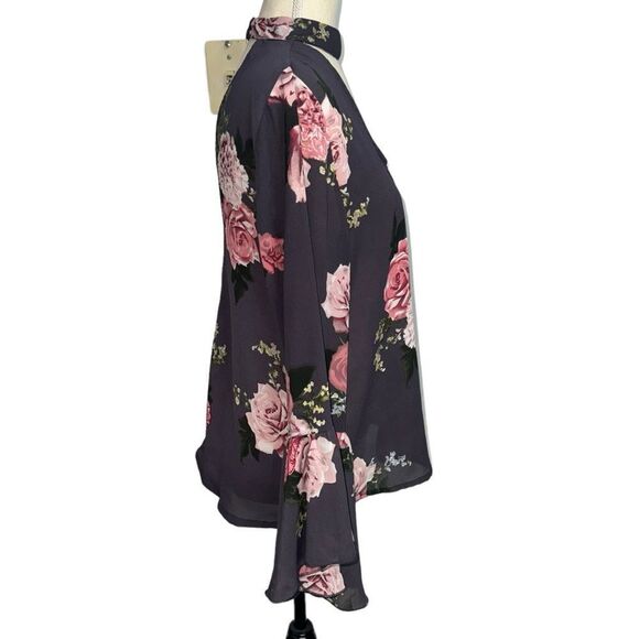 Live 4 Truth Gray Pink Floral Long Wide Sleeve V Neck Lightweight Blouse size m - Picture 6 of 13
